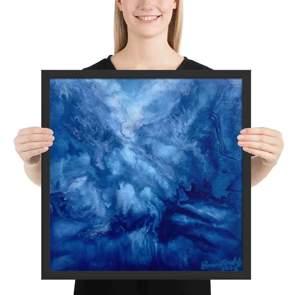 Framed Print - Thunder - Fluid Abstract Blue Storm Drama
