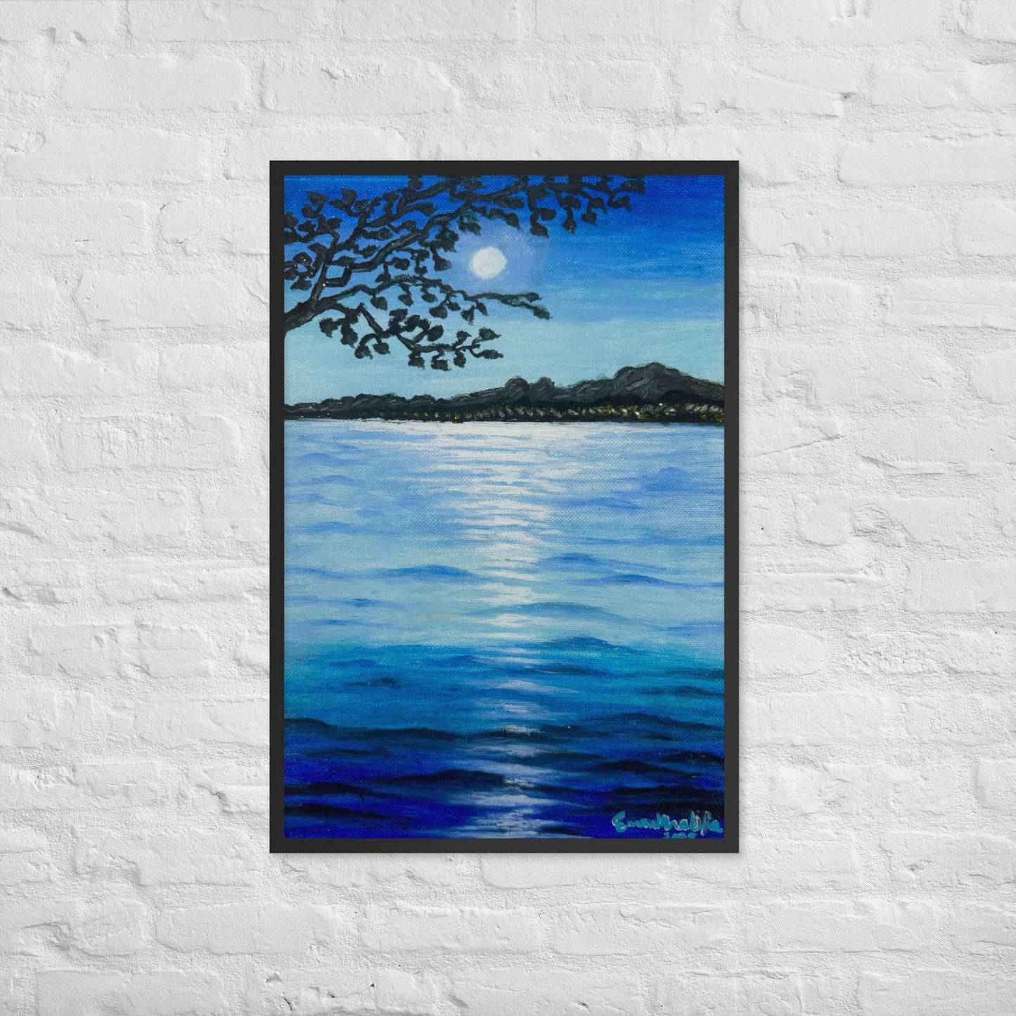 Framed Print - Nocturned - Moonlit Sea by Night