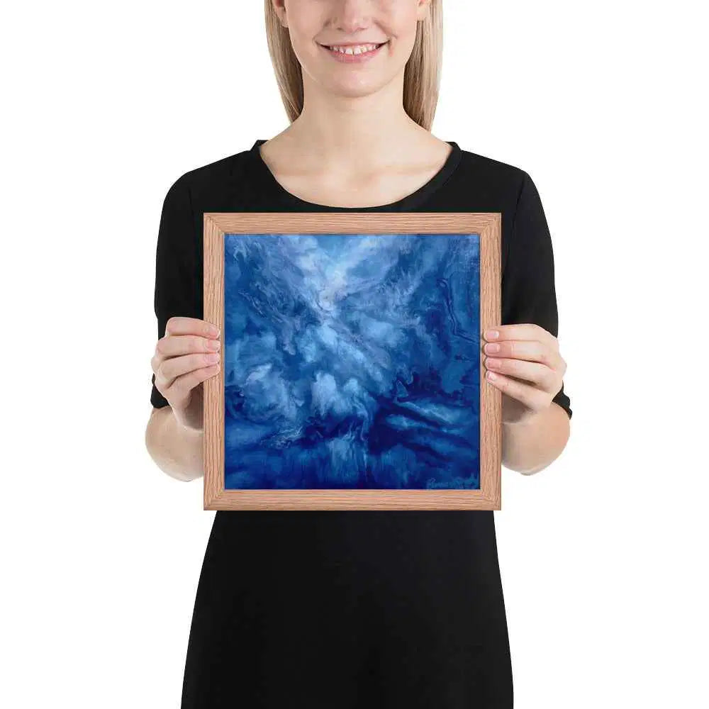 Framed Print - Thunder - Fluid Abstract Blue Storm Drama