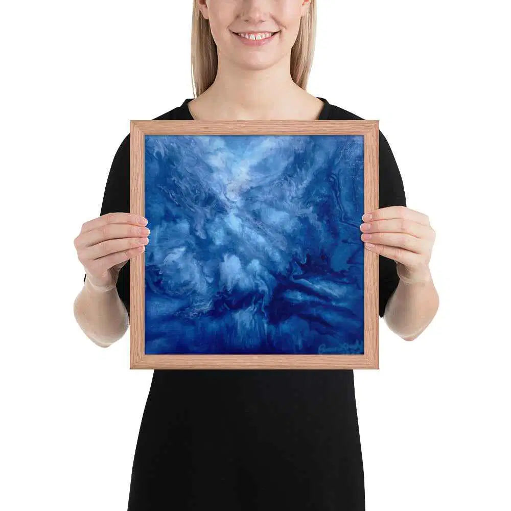 Framed Print - Thunder - Fluid Abstract Blue Storm Drama