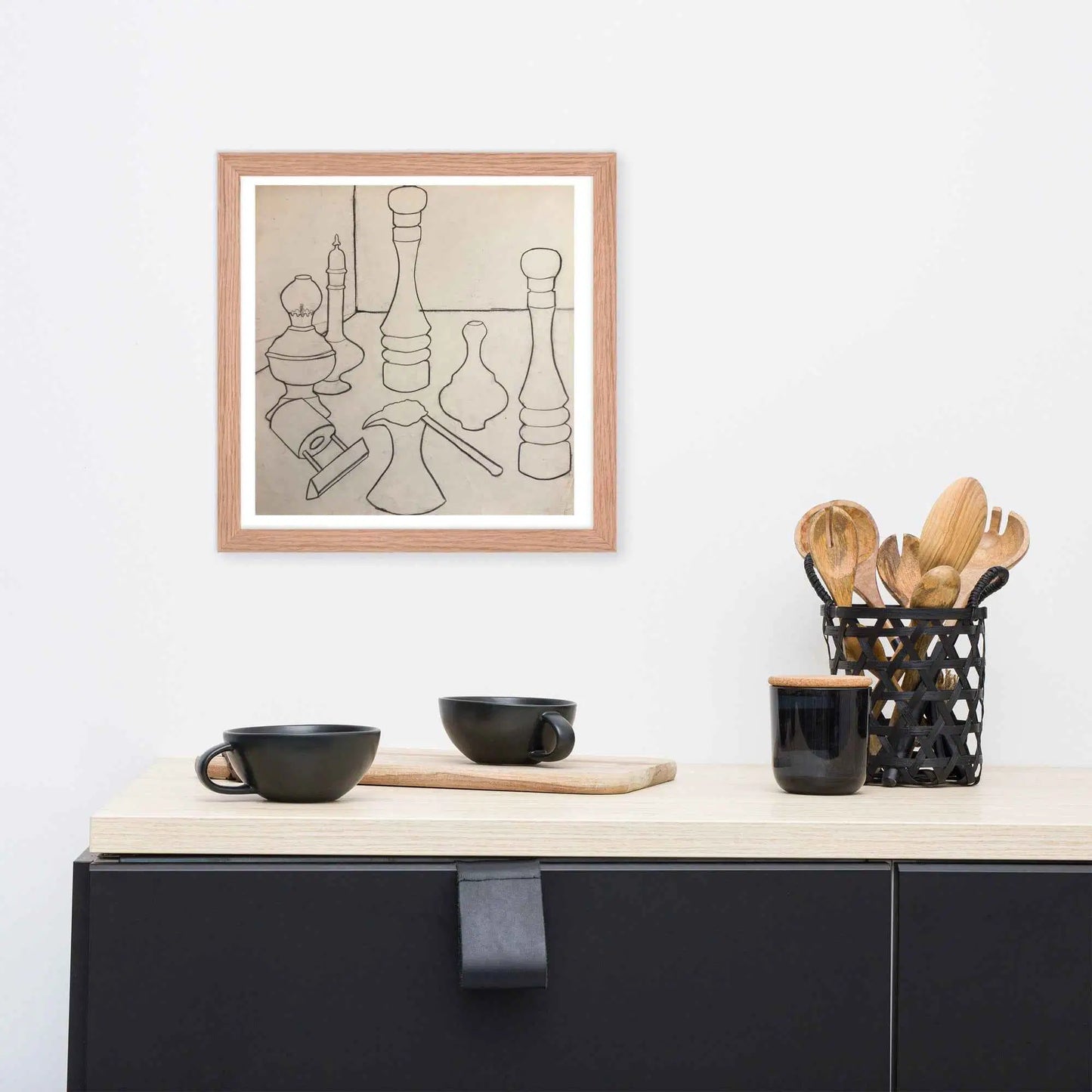 Framed Print - Contours of Orient - Monochrome Outline