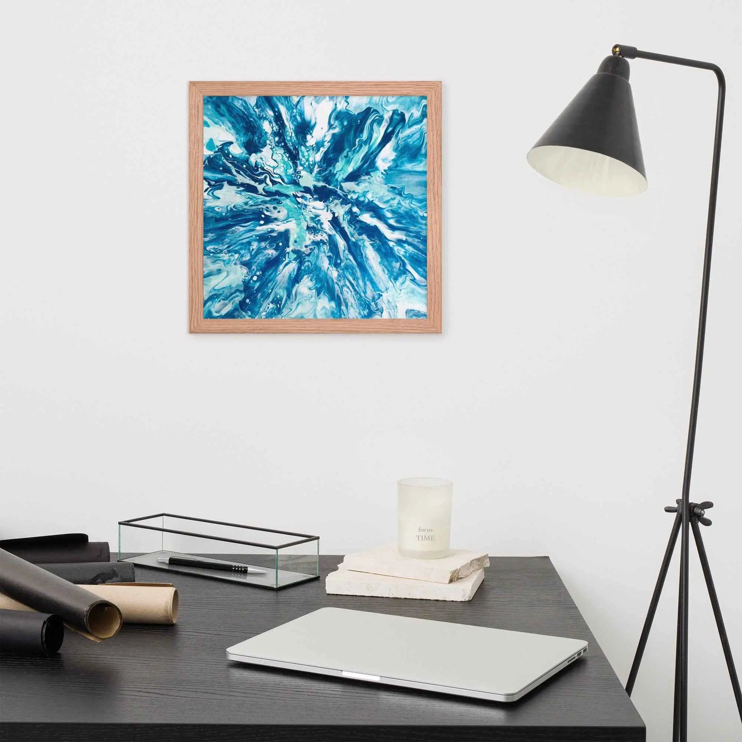 Framed Print - Riptide - Fluid Exploding Blue Wave Undertow