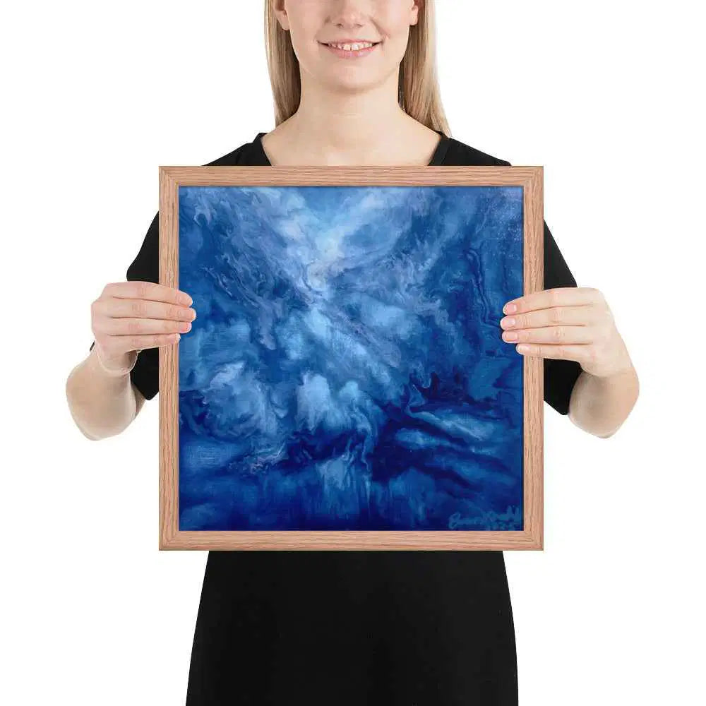 Framed Print - Thunder - Fluid Abstract Blue Storm Drama
