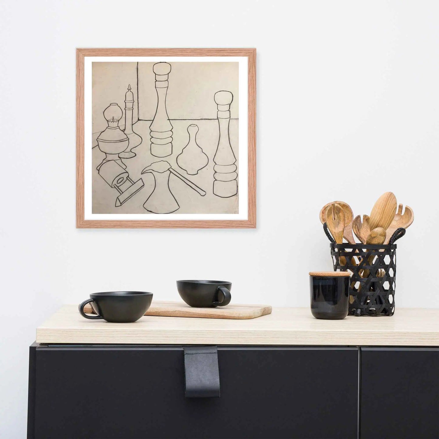 Framed Print - Contours of Orient - Monochrome Outline