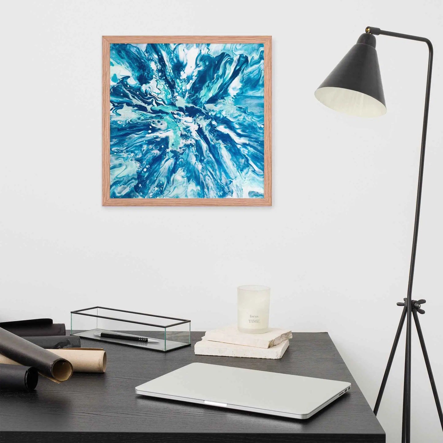 Framed Print - Riptide - Fluid Exploding Blue Wave Undertow