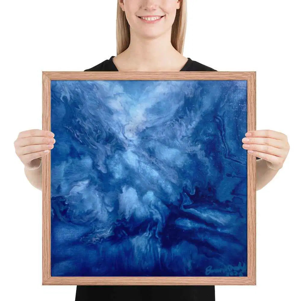 Framed Print - Thunder - Fluid Abstract Blue Storm Drama