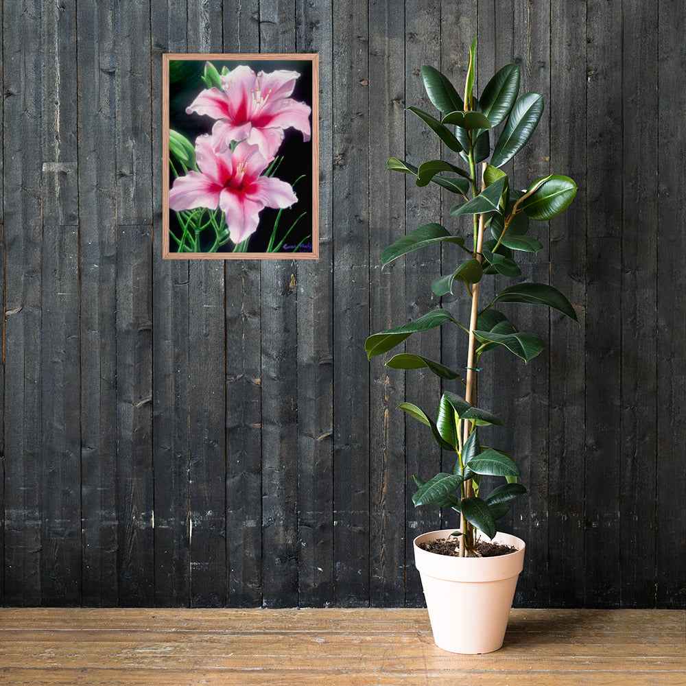 Framed Print - Desire - Pink Lily Floral Realism on Black
