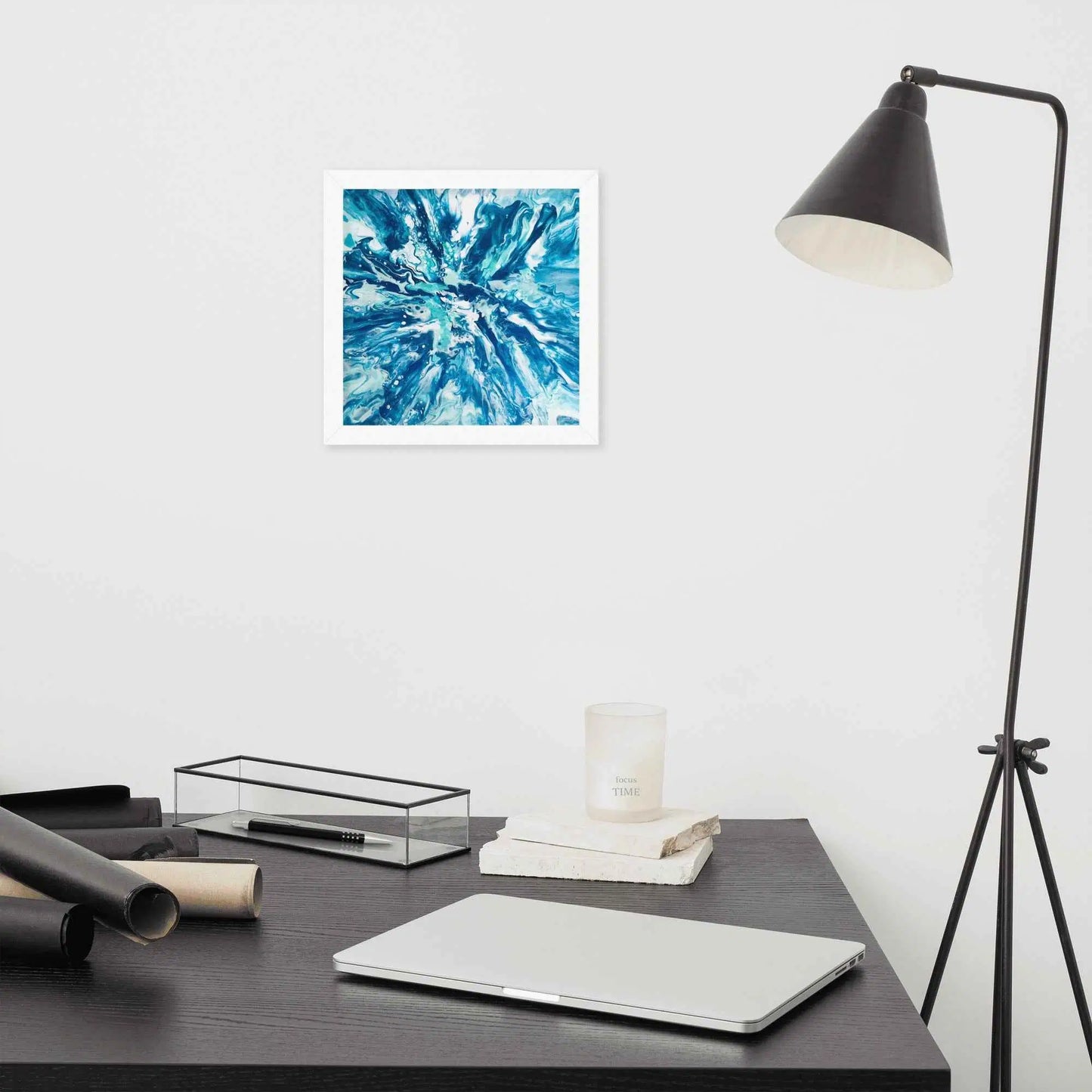 Framed Print - Riptide - Fluid Exploding Blue Wave Undertow