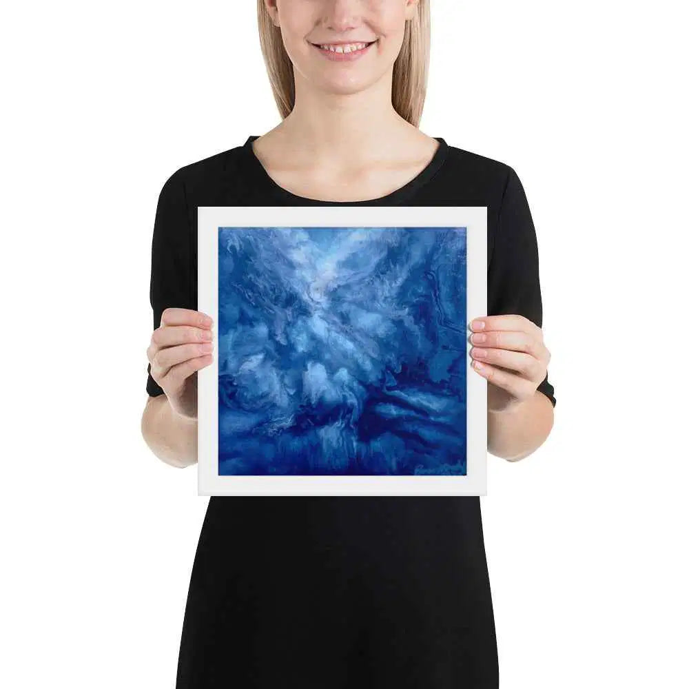Framed Print - Thunder - Fluid Abstract Blue Storm Drama