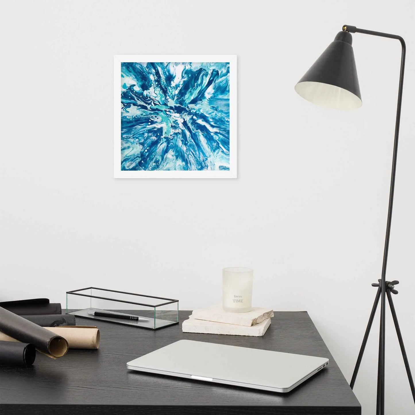 Framed Print - Riptide - Fluid Exploding Blue Wave Undertow