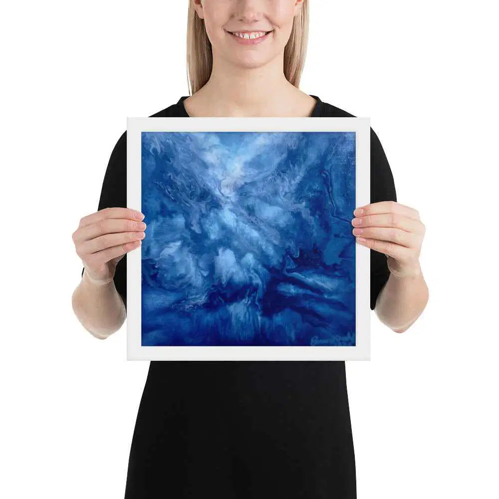 Framed Print - Thunder - Fluid Abstract Blue Storm Drama