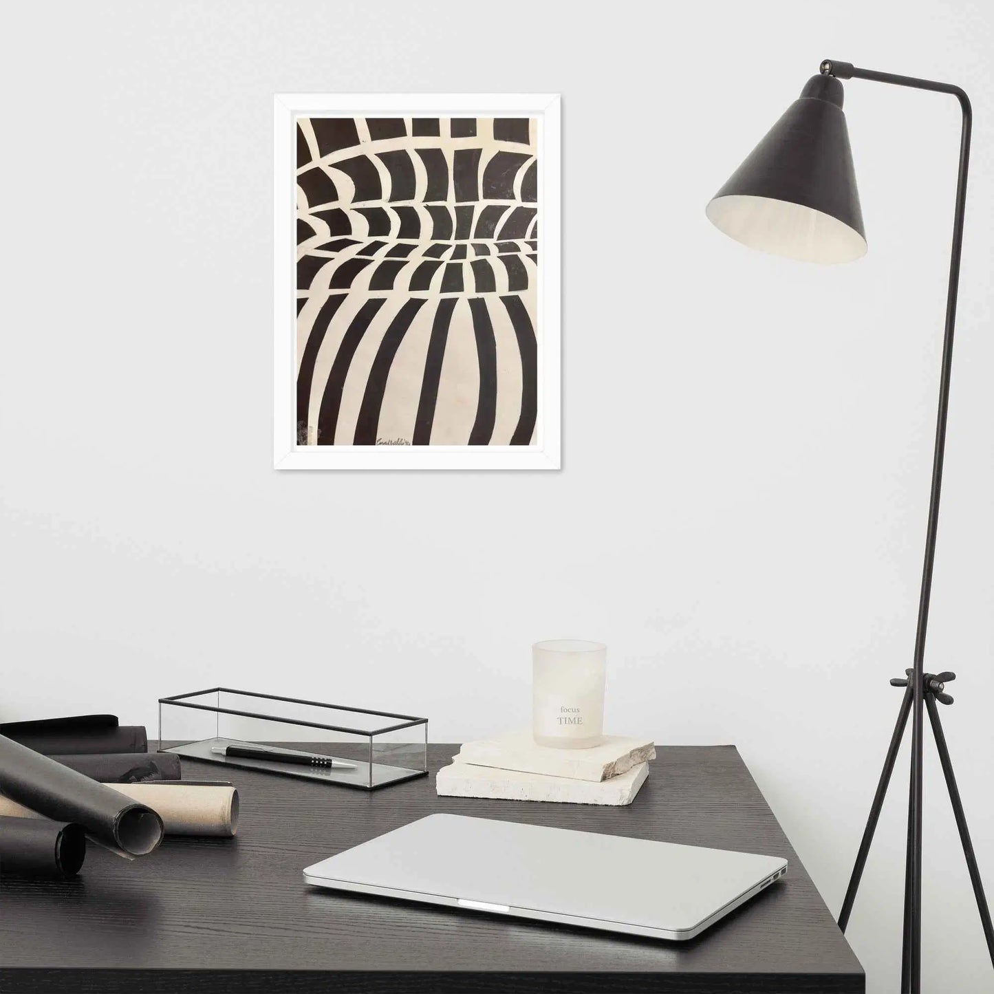 Framed Print - Optical Web - Op Art Black & White Illusion
