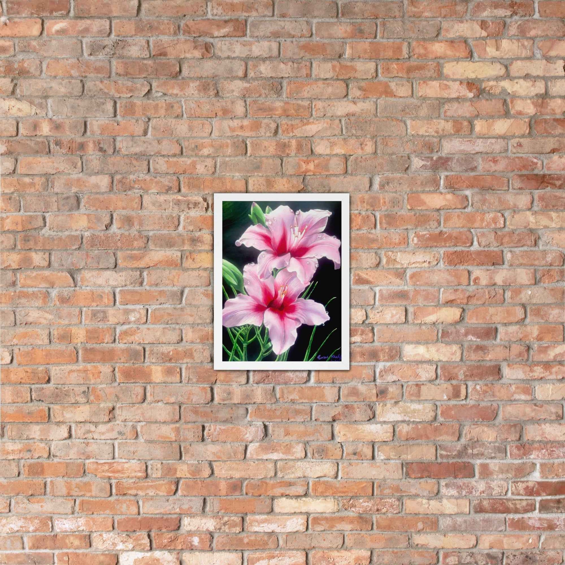 Framed Print - Desire - Pink Lily Floral Realism on Black