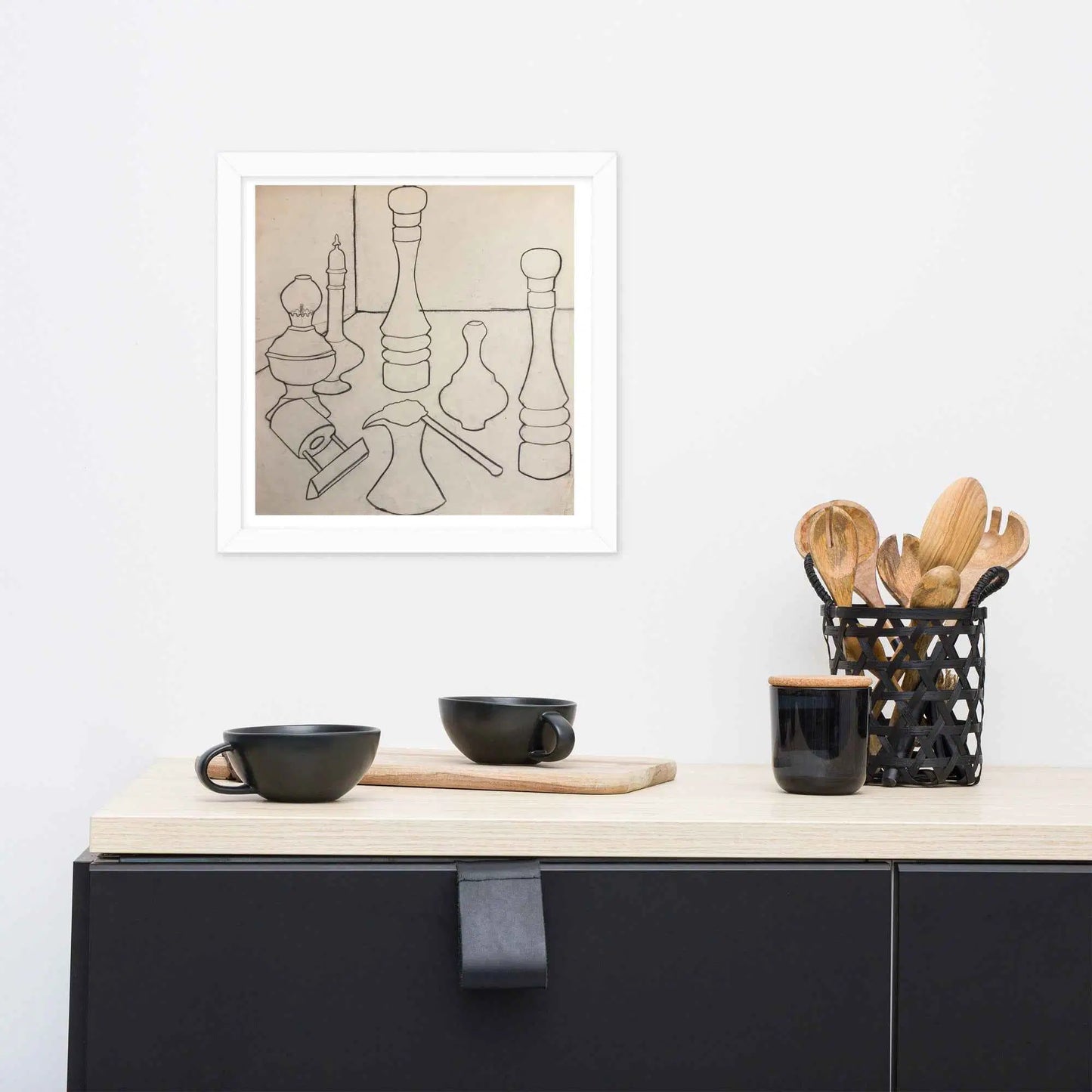 Framed Print - Contours of Orient - Monochrome Outline