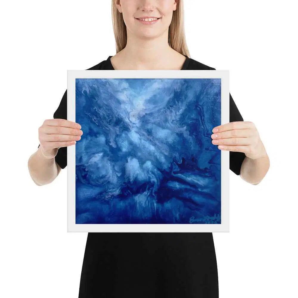 Framed Print - Thunder - Fluid Abstract Blue Storm Drama