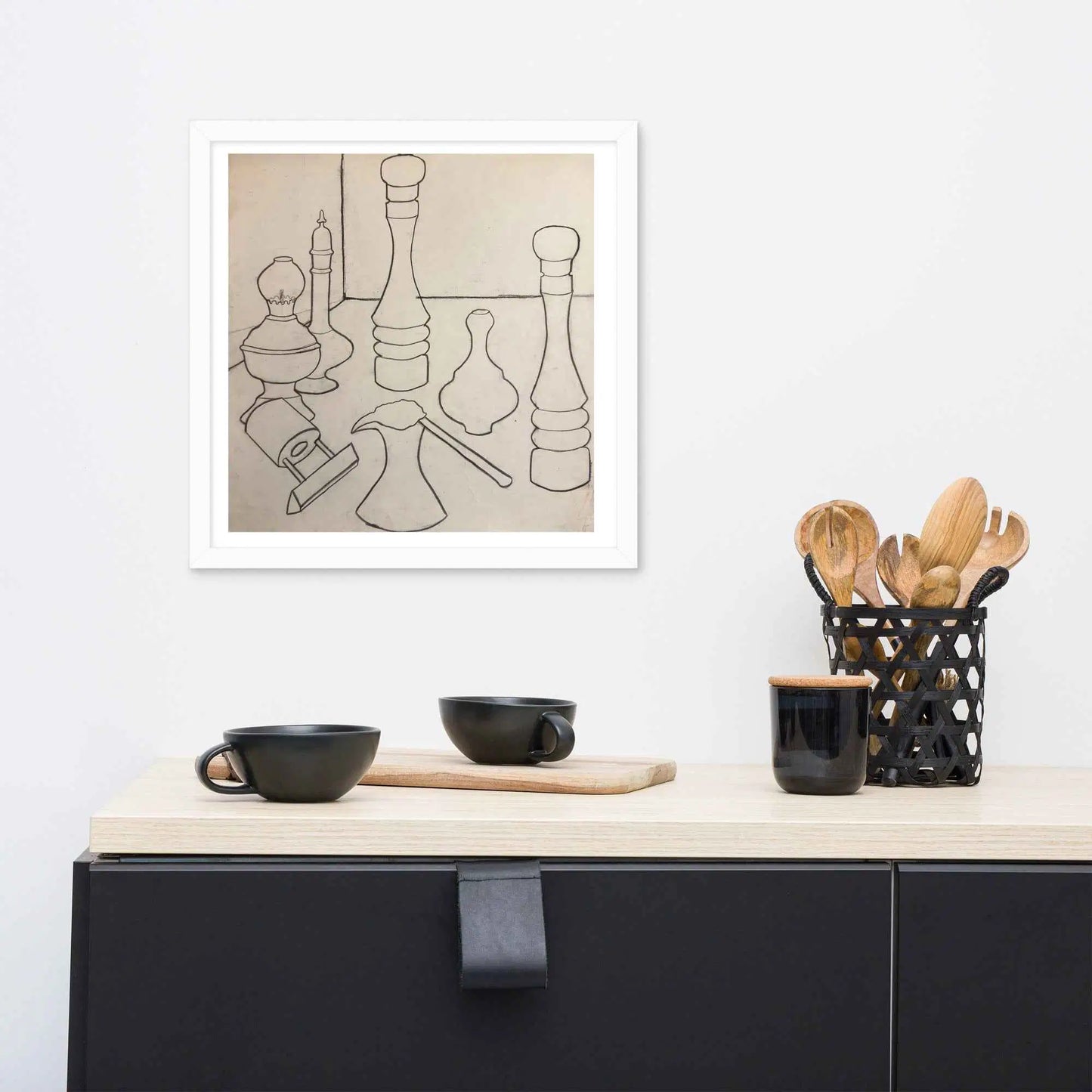 Framed Print - Contours of Orient - Monochrome Outline