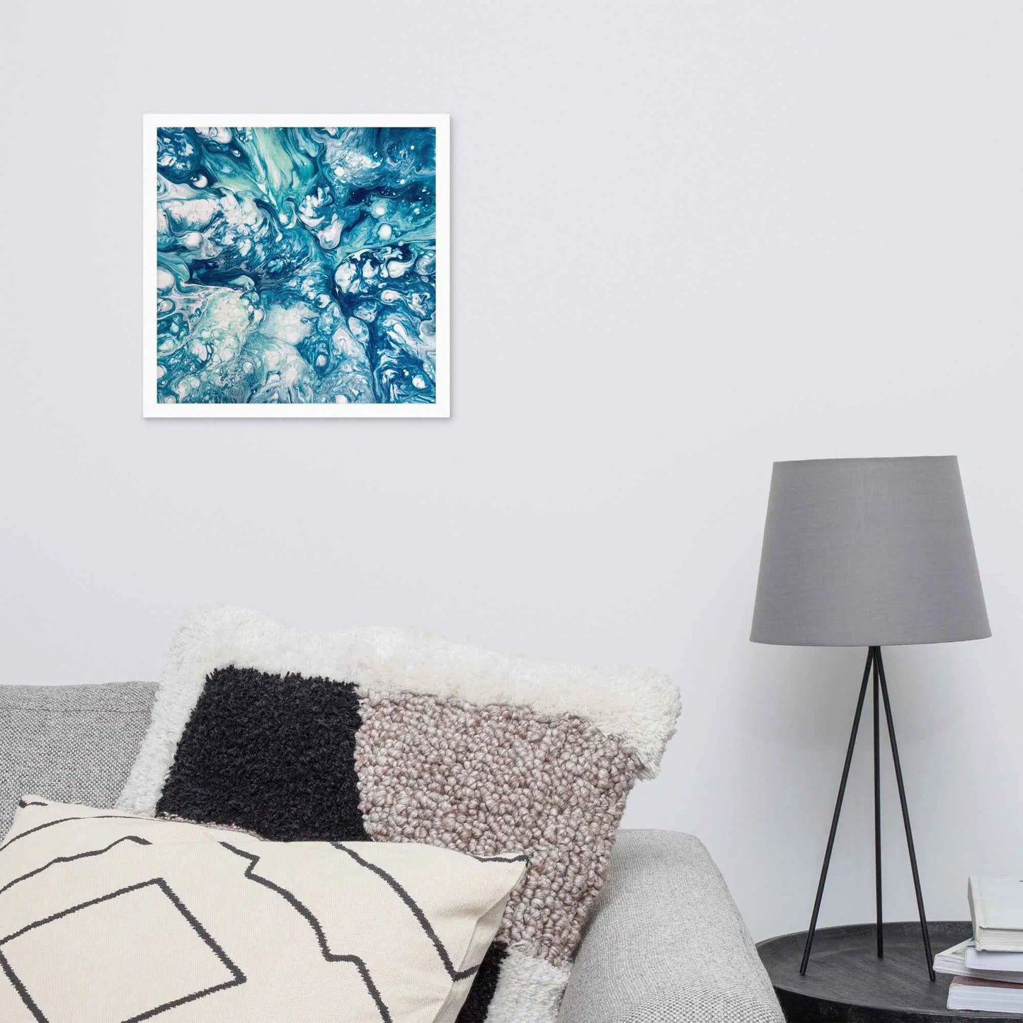 Framed Print - Reef - Blue Fluid Abstract Ocean Foam
