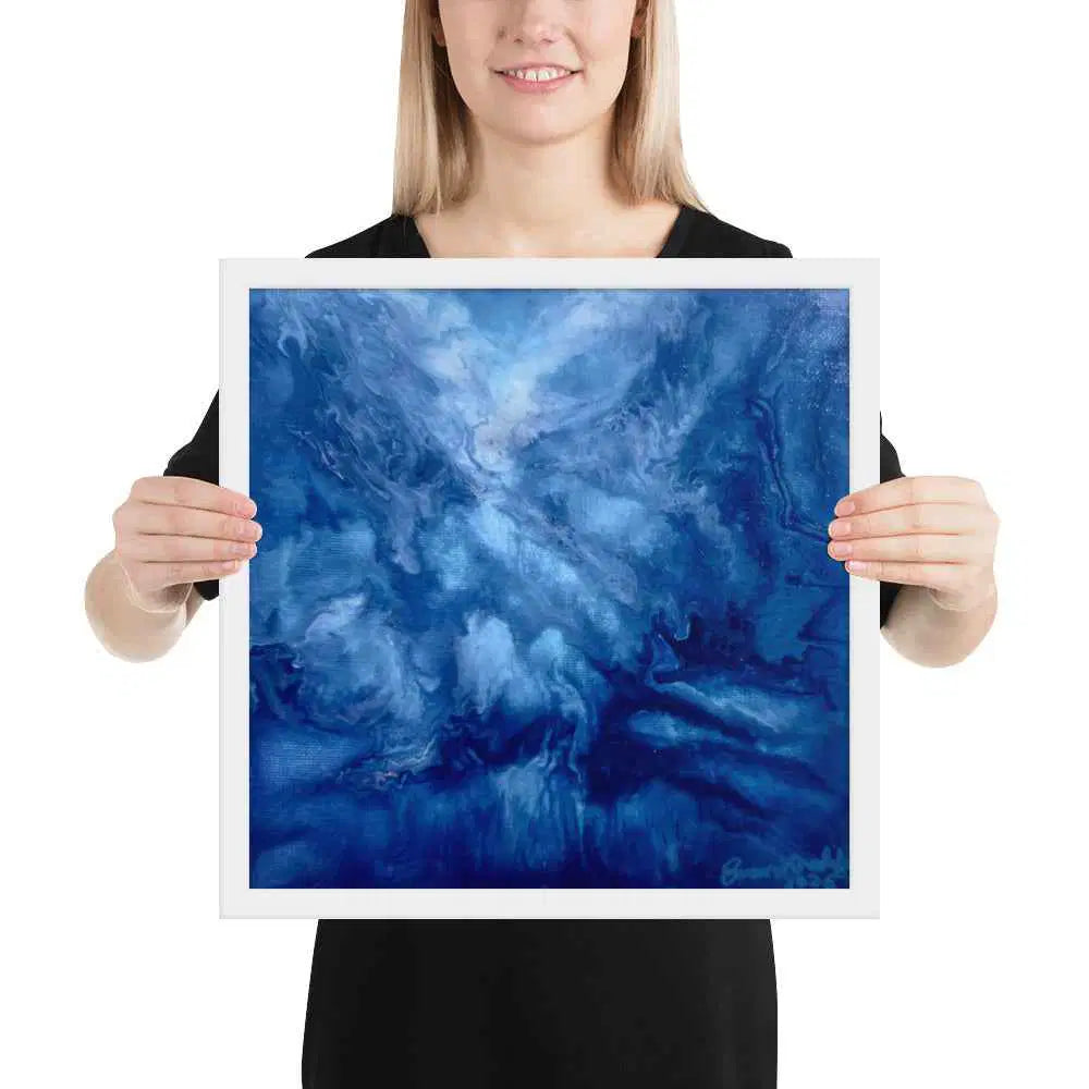 Framed Print - Thunder - Fluid Abstract Blue Storm Drama