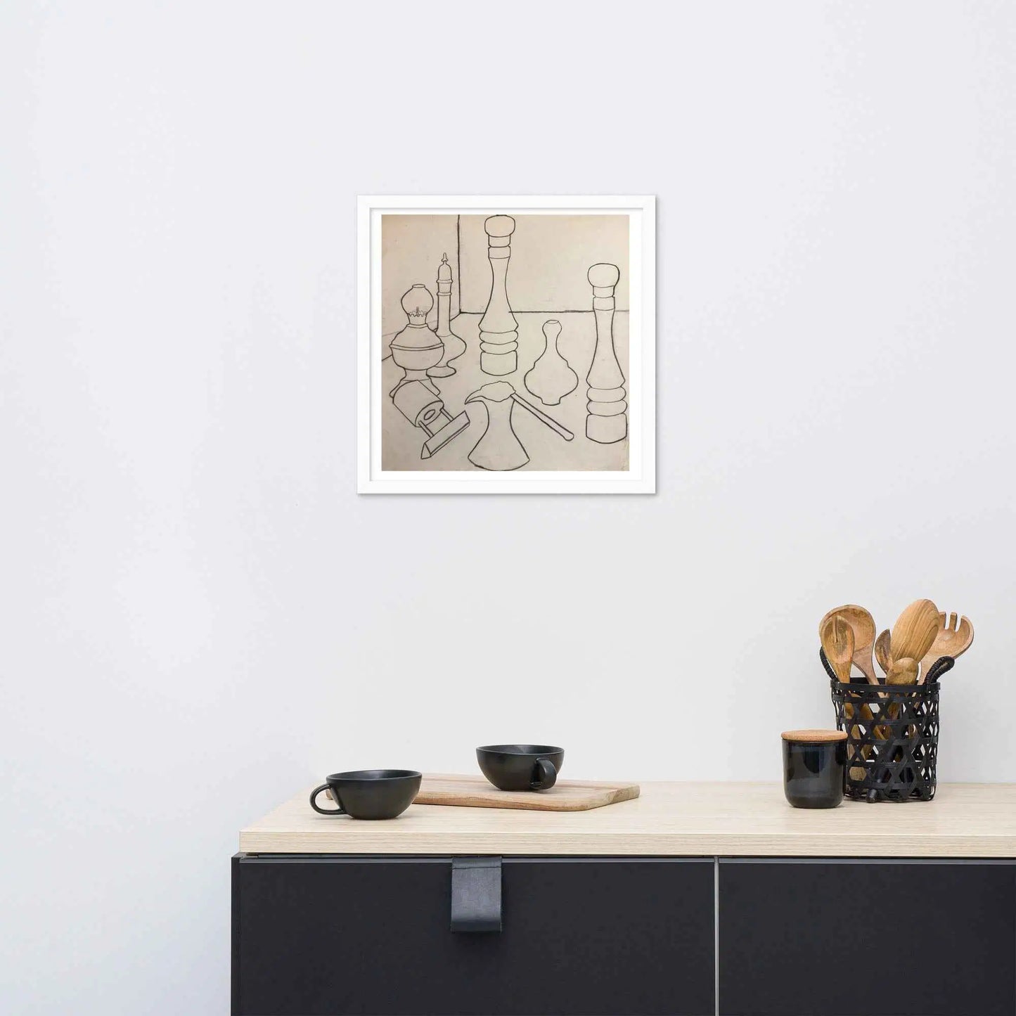 Framed Print - Contours of Orient - Monochrome Outline