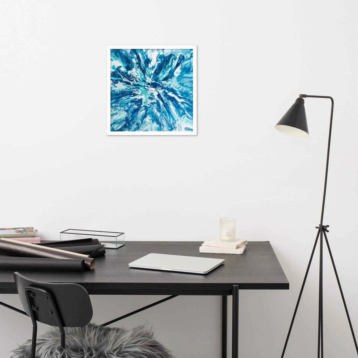 Framed Print - Riptide - Fluid Exploding Blue Wave Undertow