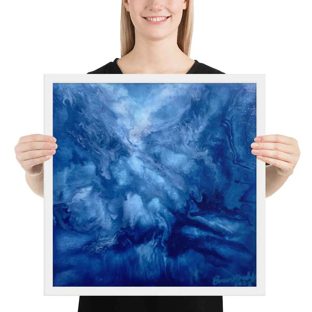 Framed Print - Thunder - Fluid Abstract Blue Storm Drama