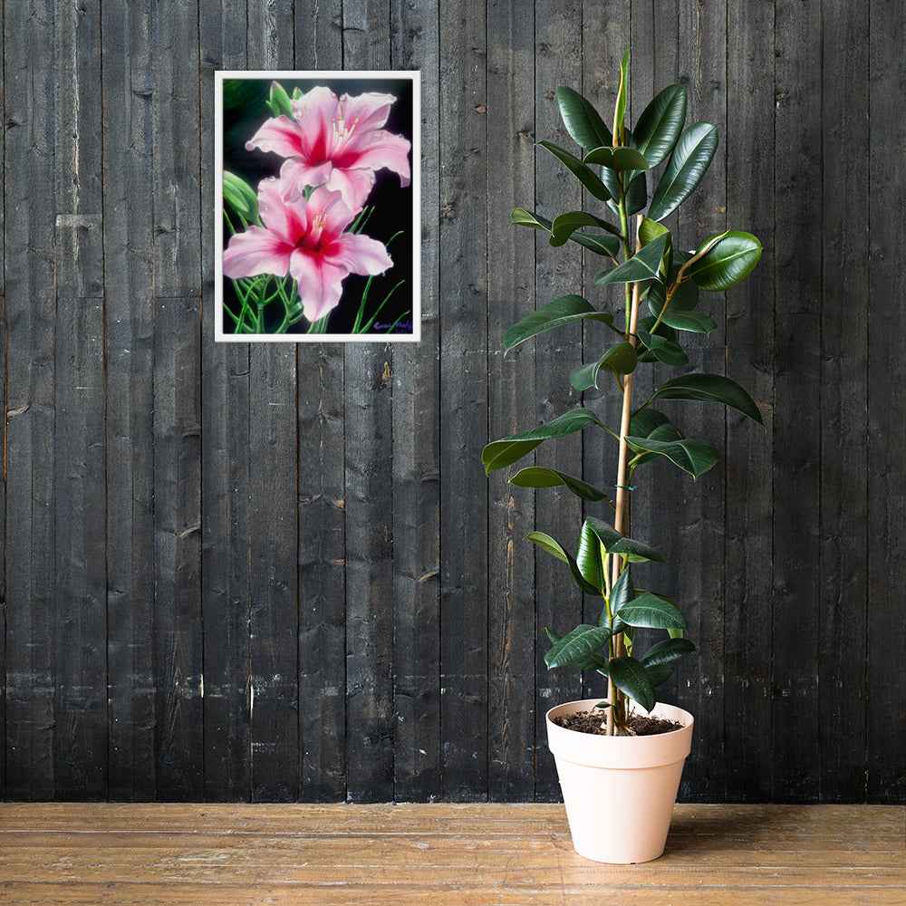 Framed Print - Desire - Pink Lily Floral Realism on Black