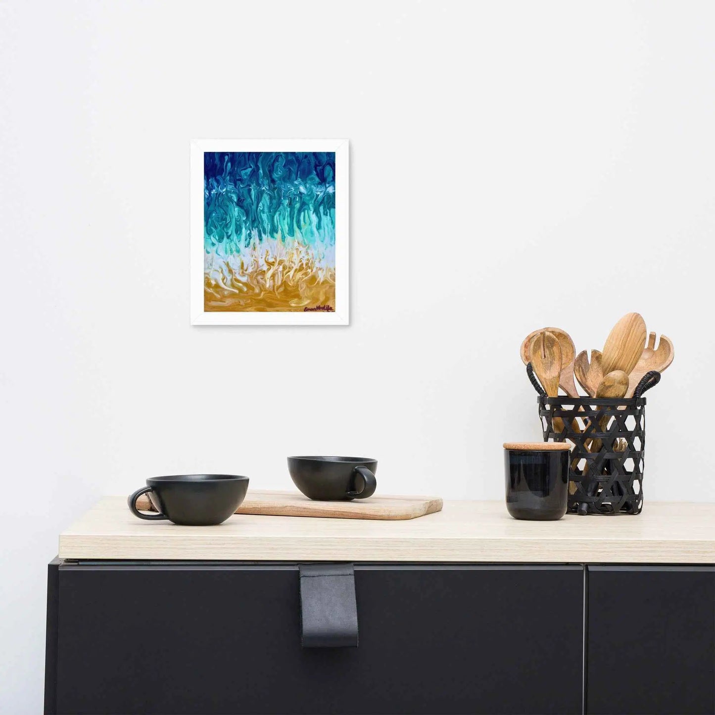 Framed Paper Print - Good Tidings - Fluid Blue Gold
