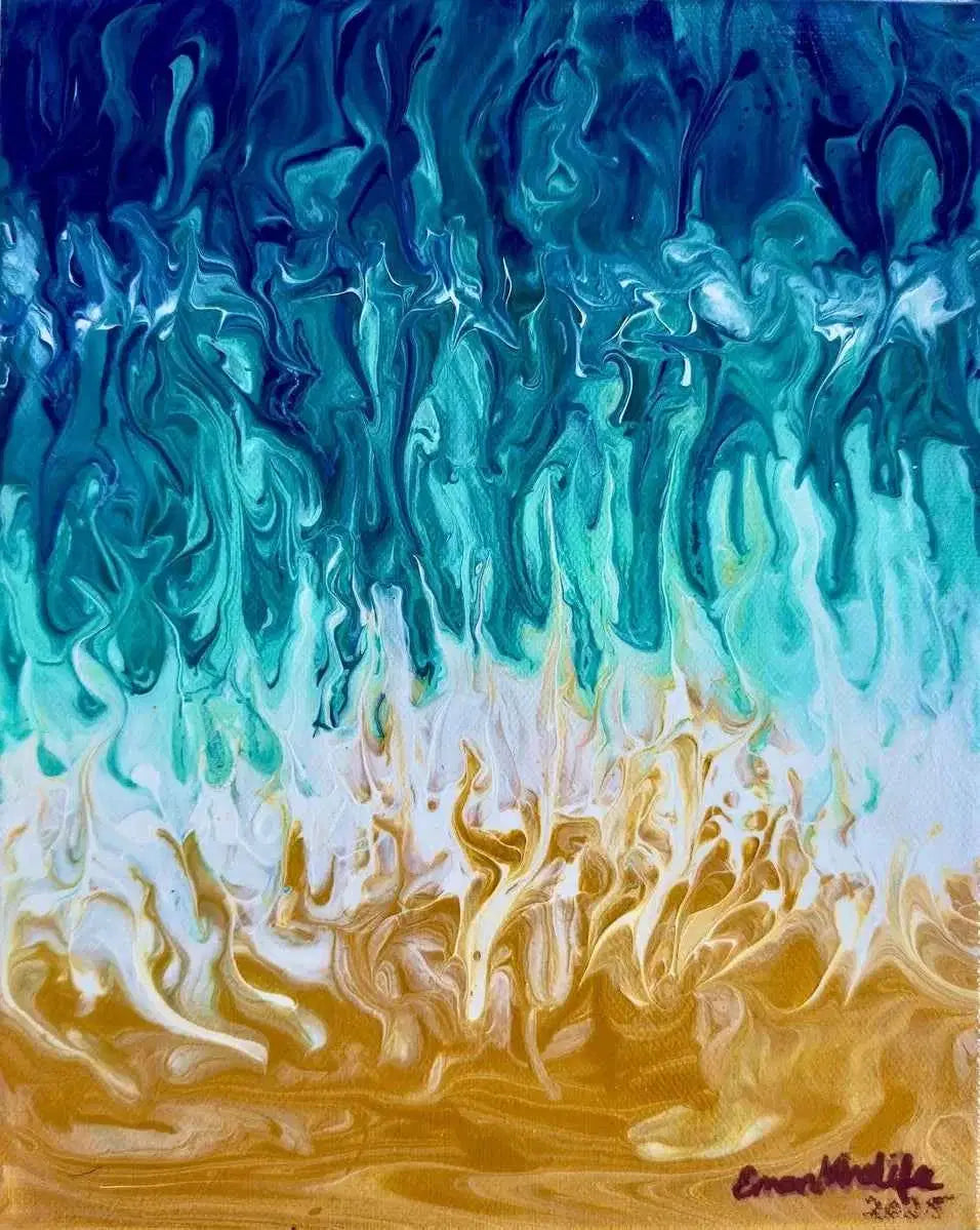 Original Painting - Good Tidings - Fluid Blue Gold Ocean Art