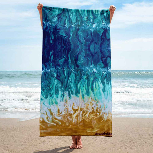 Beach Towel - Good Tidings - Fluid Blue Gold Ocean