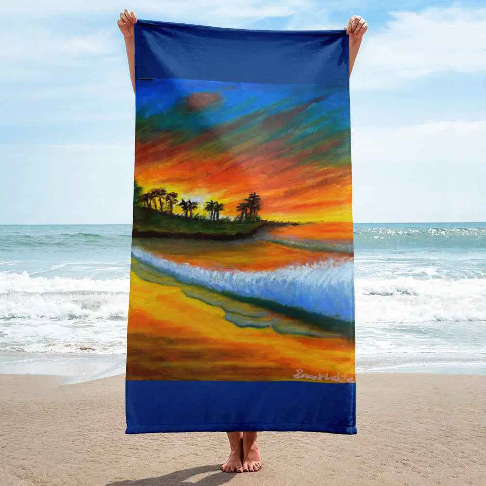 Towel - Day Blazed - Tropical Sunset Palm Tree Art