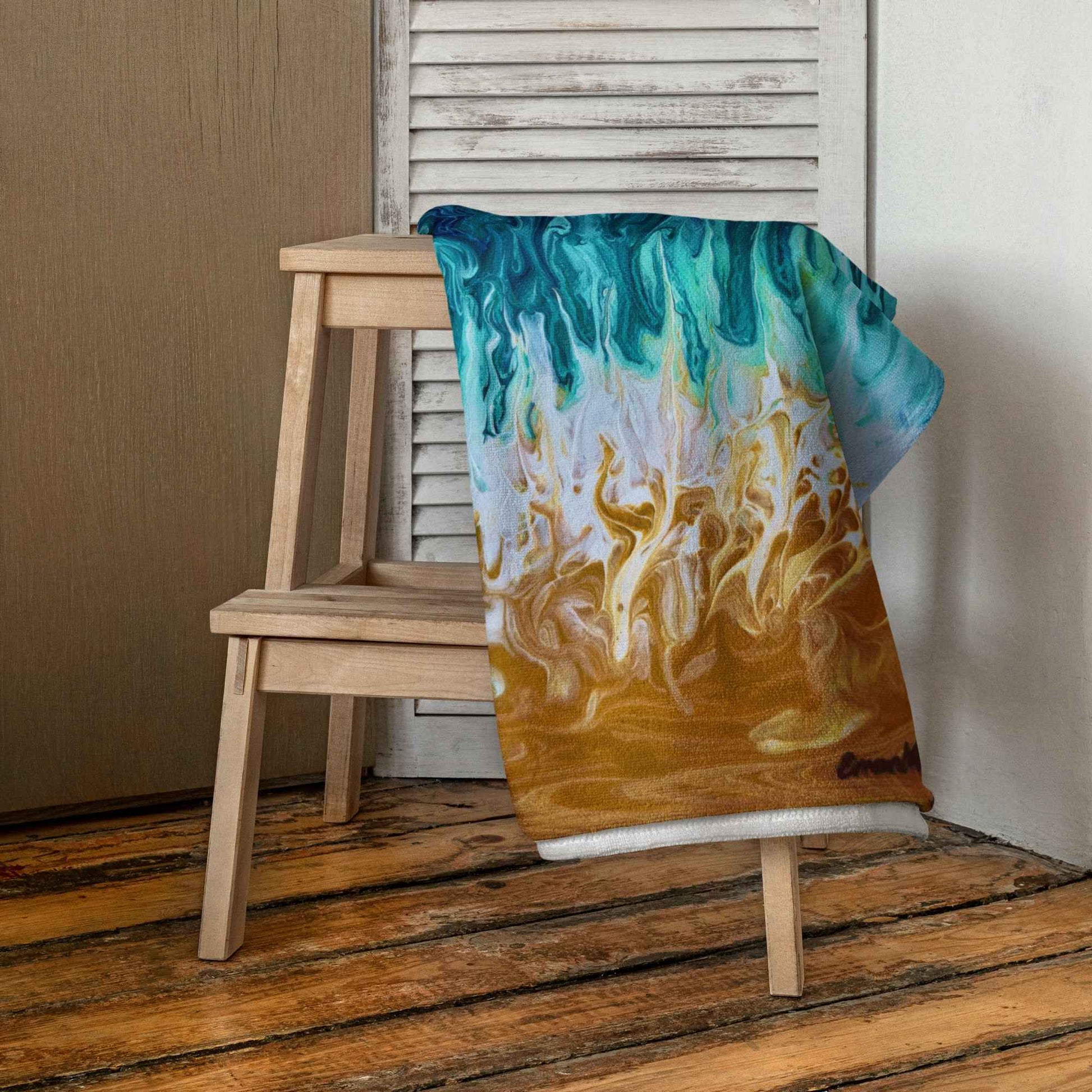 Beach Towel - Good Tidings - Fluid Blue Gold Ocean