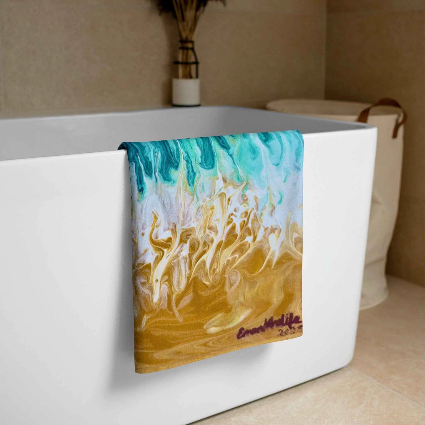 Beach Towel - Good Tidings - Fluid Blue Gold Ocean