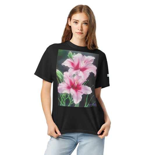 Unisex T-Shirt - Desire - Pink Lily Floral Realism on Black