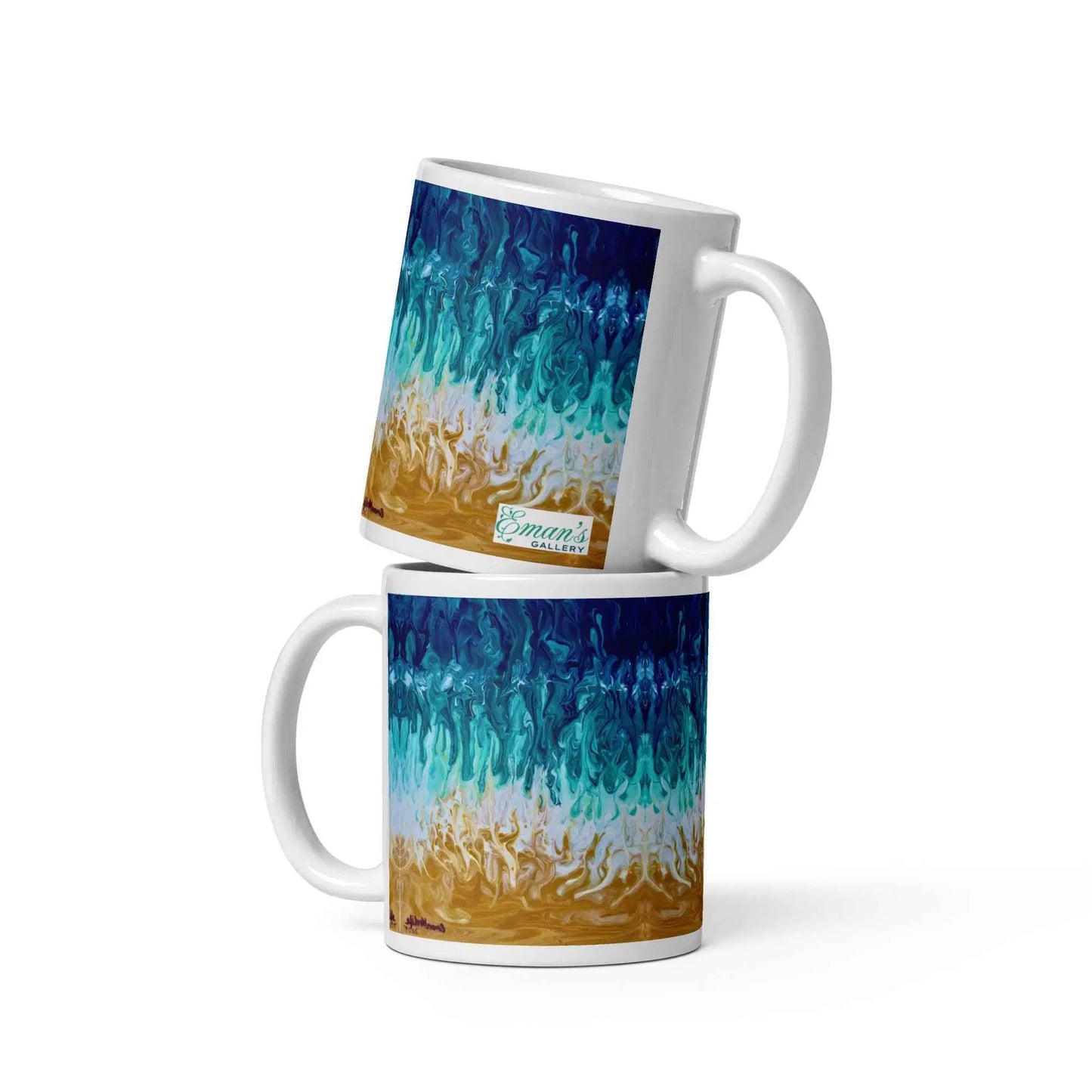 Coffee Mug - Good Tidings - Fluid Blue Gold Ocean Art