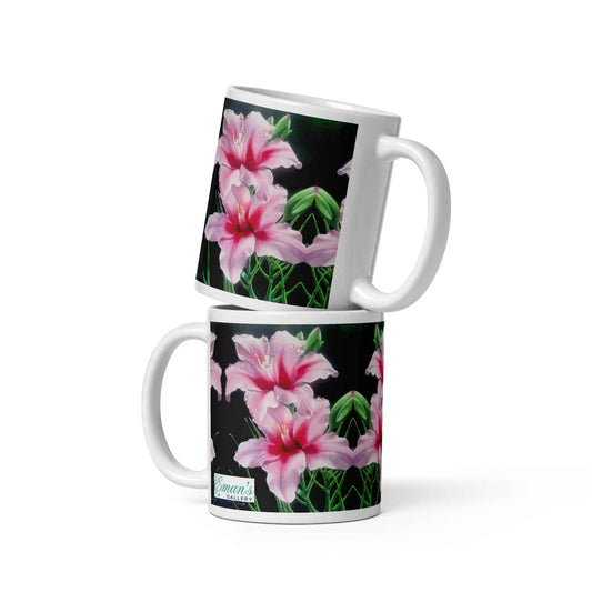 Coffee - Desire - Pink Lily Floral Realism on Black