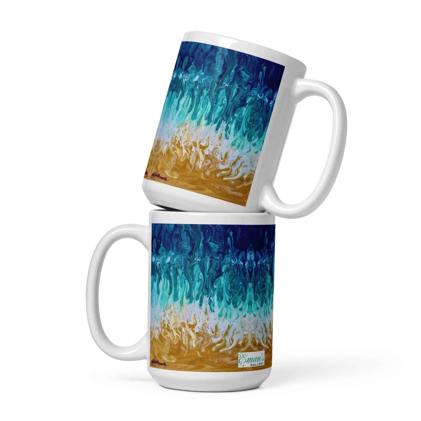 Coffee Mug - Good Tidings - Fluid Blue Gold Ocean Art