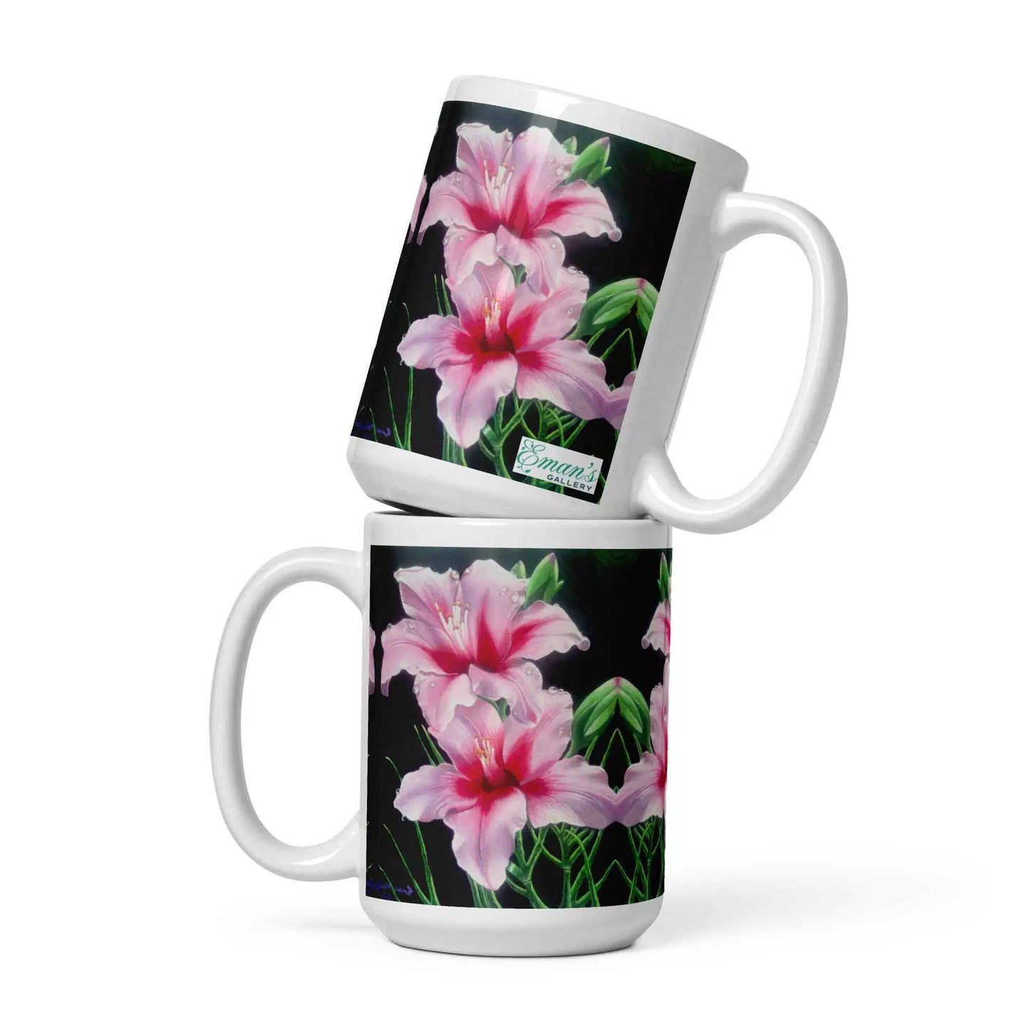 Coffee - Desire - Pink Lily Floral Realism on Black