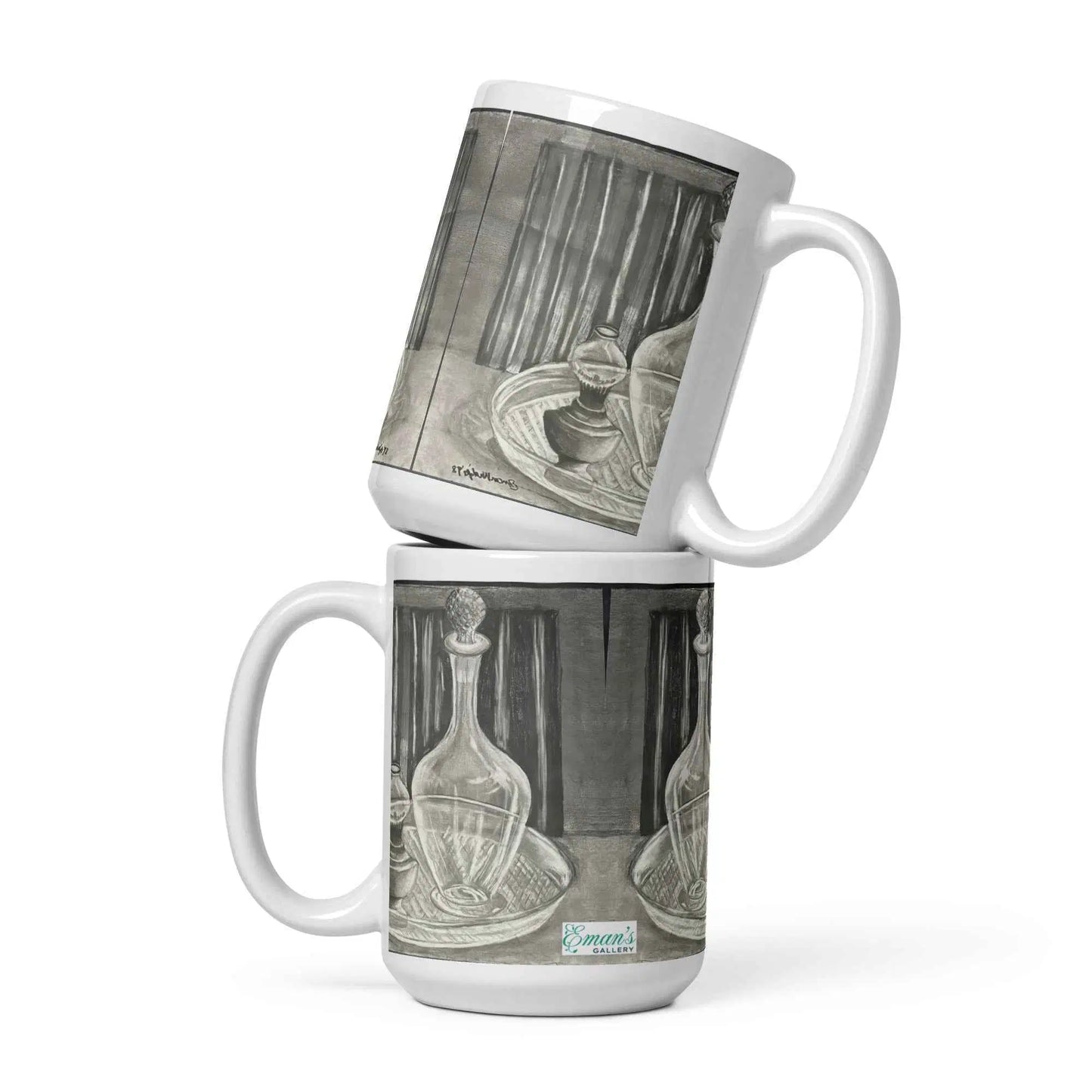 Coffee Mug - Crystal Memory - Still Life Monochrome Drawing
