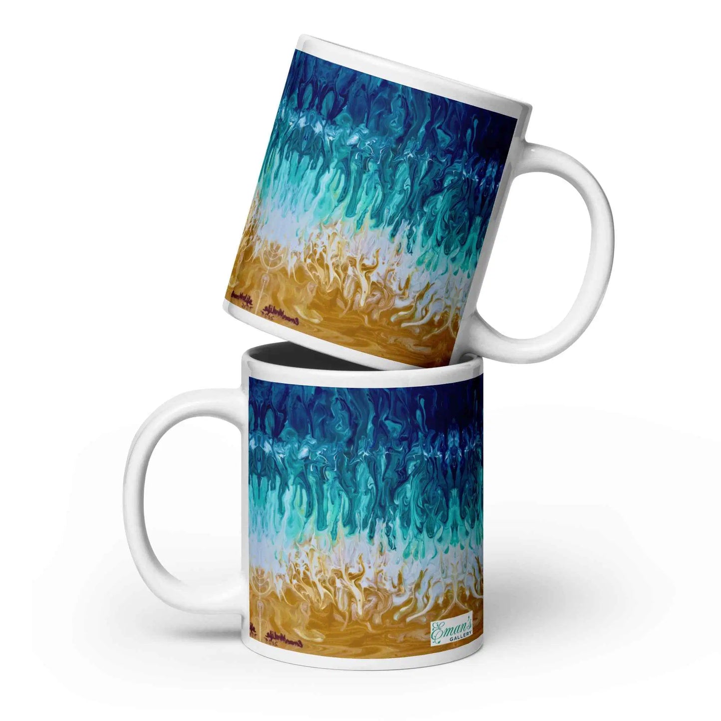 Coffee Mug - Good Tidings - Fluid Blue Gold Ocean Art